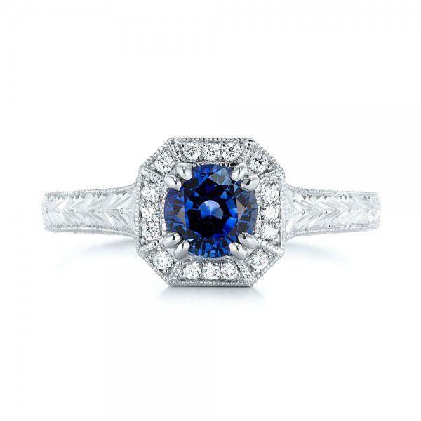 Custom Blue Sapphire And Diamond Halo Engagement Ring #103006 - Seattle ...