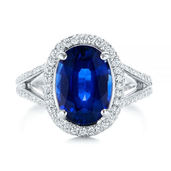 Custom Blue Sapphire And Diamond Halo Engagement Ring #103601 - Seattle ...
