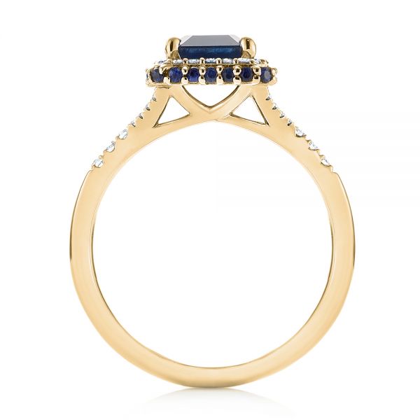 18k Yellow Gold Custom Blue Sapphire And Diamond Halo Engagement Ring ...