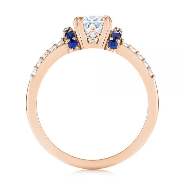 18k Rose Gold Custom Blue Sapphire And Moissanite Engagement Ring