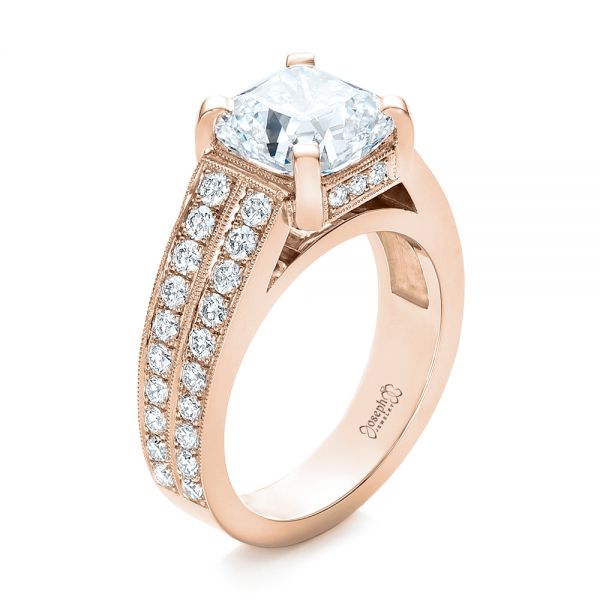 18k Rose Gold 18k Rose Gold Custom Diamond Engagement Ring - Three-Quarter View -  102042