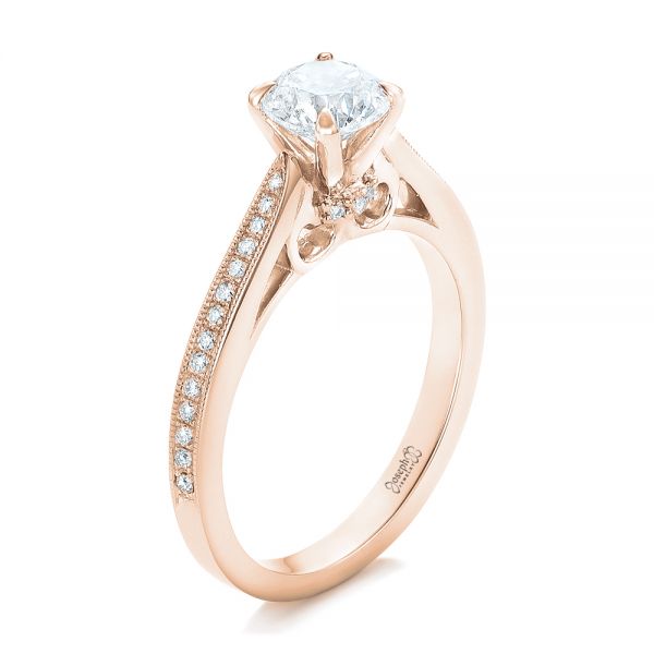 18k Rose Gold 18k Rose Gold Custom Diamond Engagement Ring - Three-Quarter View -  102363