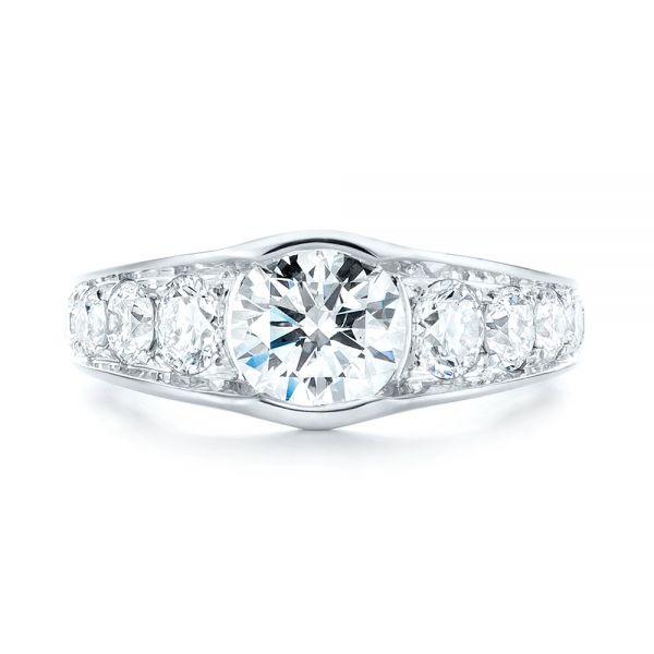 18k White Gold Custom Diamond Engagement Ring - Top View -  103165