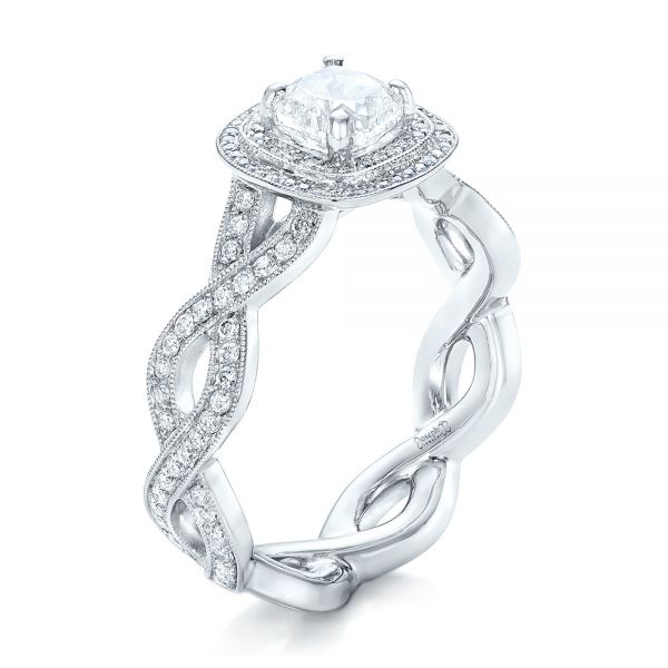 14k White Gold 14k White Gold Custom Diamond Halo Engagement Ring - Three-Quarter View -  102119