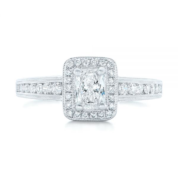 18k White Gold 18k White Gold Custom Diamond Halo Engagement Ring - Top View -  102813