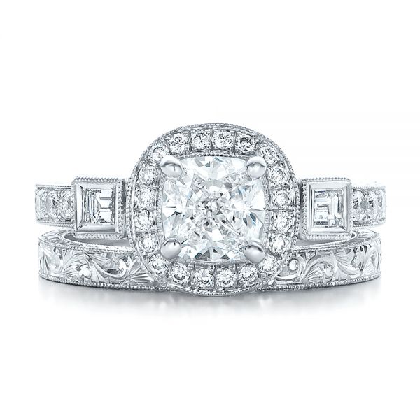 Custom Diamond Halo And Hand Engraved Engagement Ring #100813 - Seattle ...