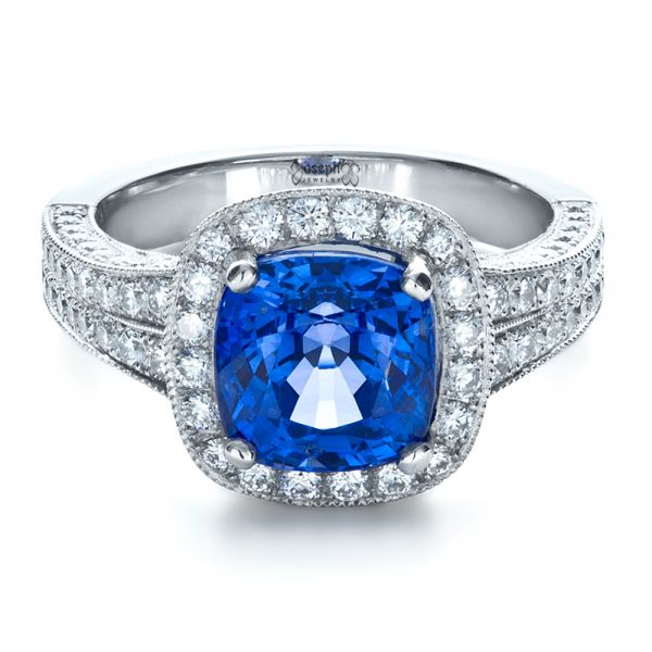 Custom Diamond And Blue Sapphire Engagement Ring #1212 - Seattle ...