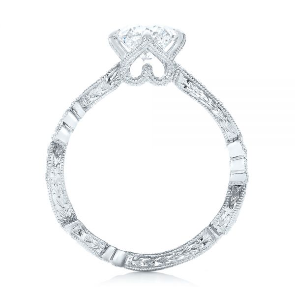 18k White Gold 18k White Gold Custom Diamond And Hand Engraved Engagement Ring - Front View -  102736