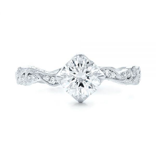  Platinum Custom Diamond And Hand Engraved Engagement Ring - Top View -  102736