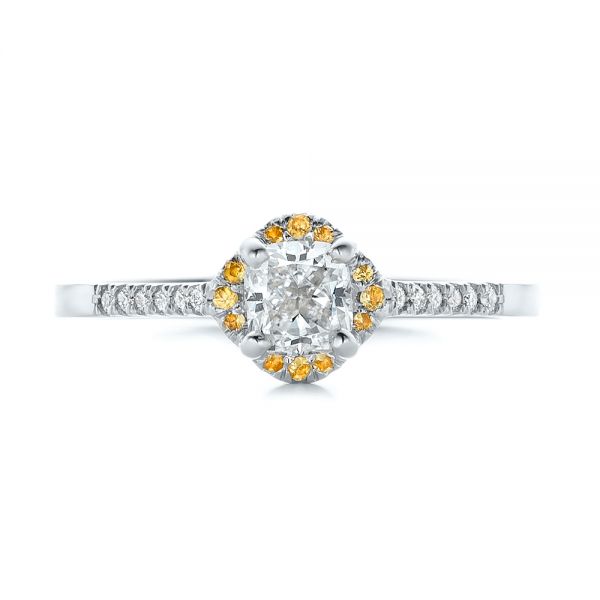 18k White Gold 18k White Gold Custom Diamond And Yellow Sapphire Engagement Ring - Top View -  102240