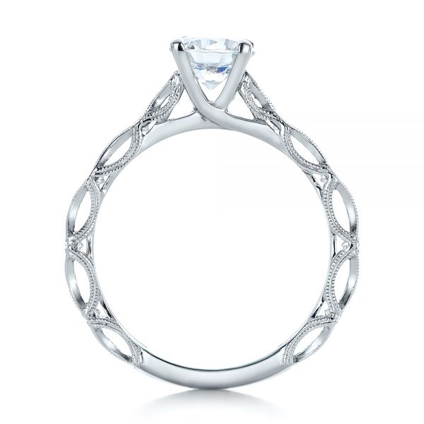14k White Gold Custom Diamond In Filigree Engagement Ring - Front View -  102077