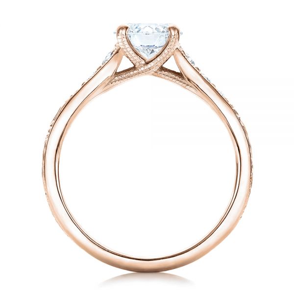 18k Rose Gold 18k Rose Gold Custom Engraved Diamond Engagement Ring - Front View -  102107