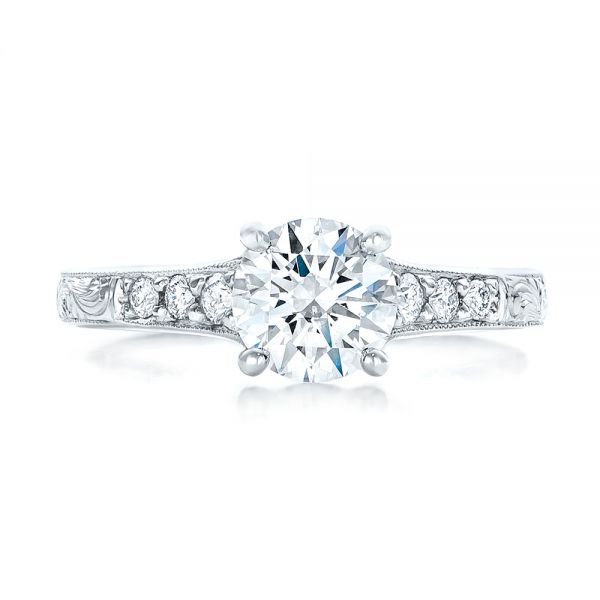  Platinum Platinum Custom Engraved Diamond Engagement Ring - Top View -  102107