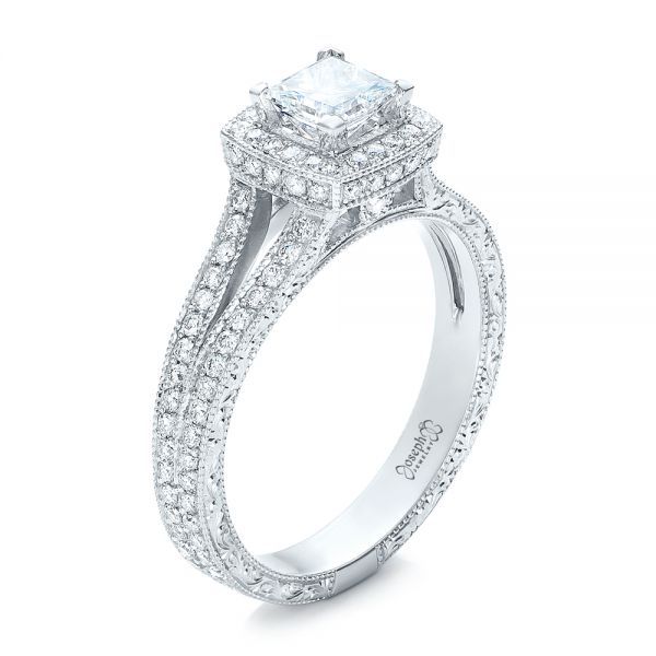 Custom Engraved Princess Cut And Halo Diamond Engagement Ring #101592 ...