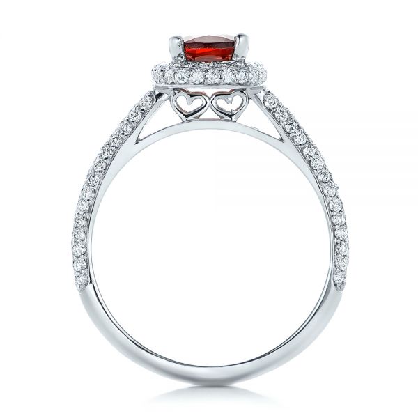 14k White Gold Custom Garnet And Pave Diamond Halo Engagement Ring - Front View -  102222