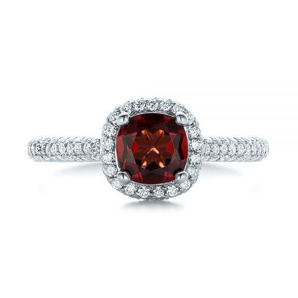 18k White Gold 18k White Gold Custom Garnet And Pave Diamond Halo Engagement Ring - Top View -  102222