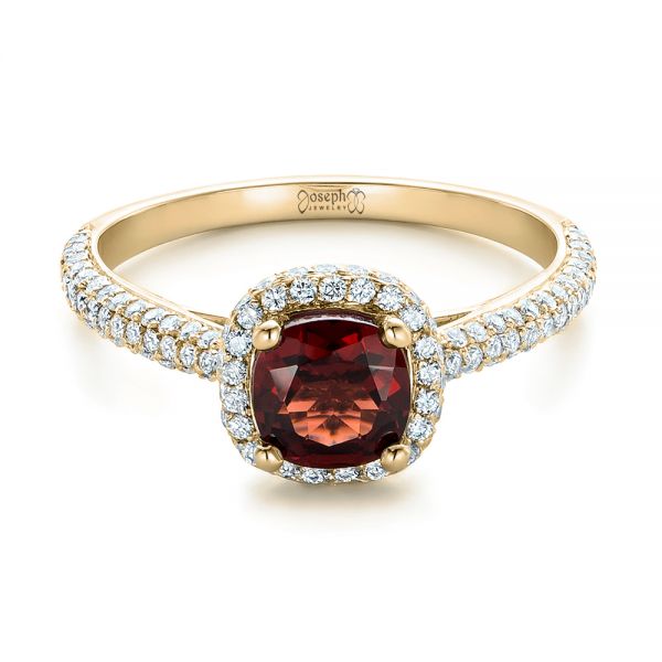 18k Yellow Gold 18k Yellow Gold Custom Garnet And Pave Diamond Halo Engagement Ring - Flat View -  102222