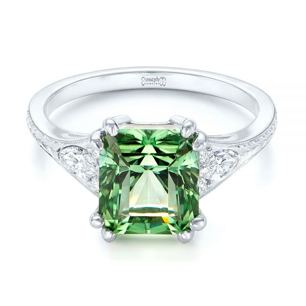 Custom Green Tourmaline and Diamond Engagement Ring W flat 103593