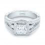 14k White Gold Custom Hand Engraved Diamond Engagement Ring - Flat View -  103473 - Thumbnail