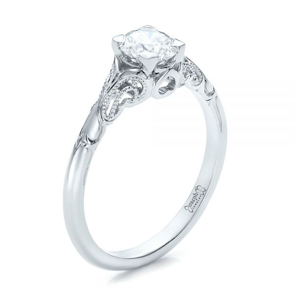 Hand Engraved Cushion Cut Moissanite Engagement Ring | Forever Moissanite