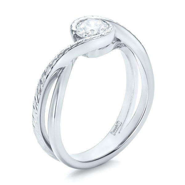  Platinum Platinum Custom Hand Engraved Diamond Solitaire Engagement Ring - Three-Quarter View -  100791