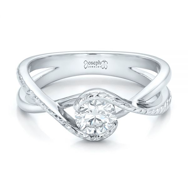  Platinum Platinum Custom Hand Engraved Diamond Solitaire Engagement Ring - Flat View -  100791