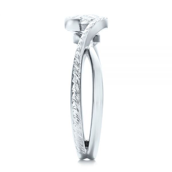 Platinum Platinum Custom Hand Engraved Diamond Solitaire Engagement Ring - Side View -  100791