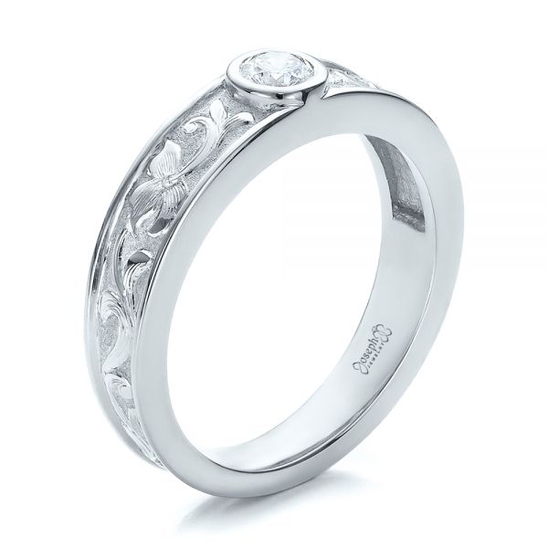 Platinum Custom Hand Engraved Diamond Solitaire Wedding Ring #100288 ...