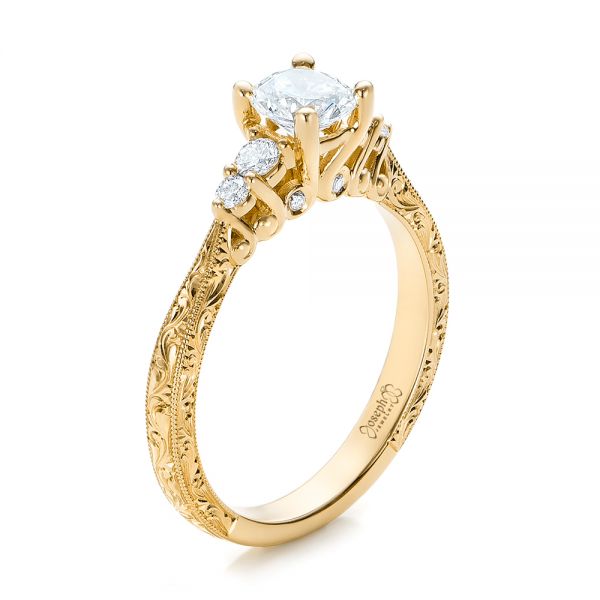18k Yellow Gold Custom Hand Engraved Diamond Engagement Ring #101285 ...