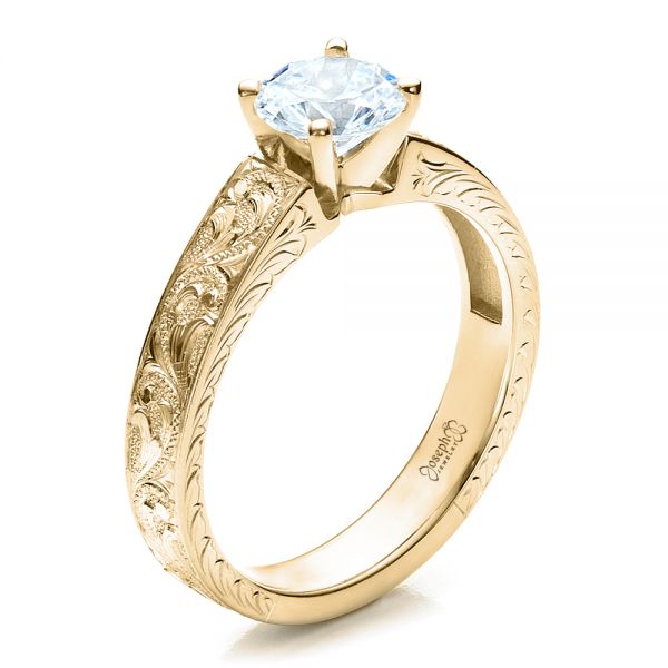 14k Yellow Gold Custom Hand Engraved Solitaire Engagement Ring #1485 ...