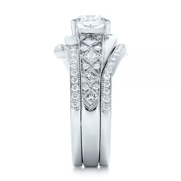 14k White Gold Custom Interlocking Diamond Engagement Ring - Side View -  102177