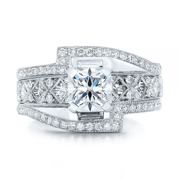 14k White Gold Custom Interlocking Diamond Engagement Ring - Top View -  102177
