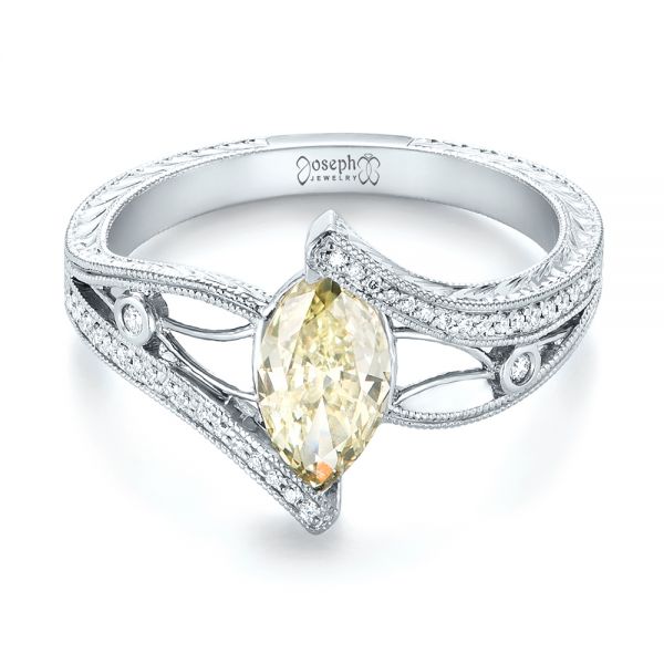 18k White Gold 18k White Gold Custom Marquise Yellow And White Diamond Engagement Ring - Flat View -  103391