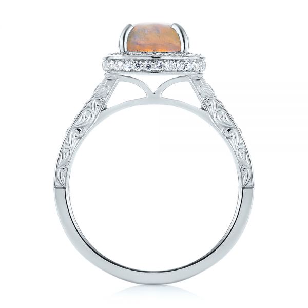  Platinum Custom Opal And Diamond Halo Engagement Ring - Front View -  103648