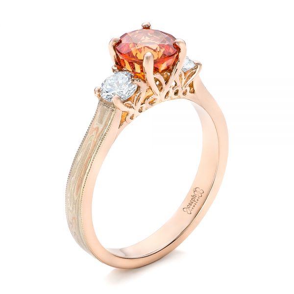 Custom Orange Sapphire And Diamond Mokume Engagement Ring #102104 ...