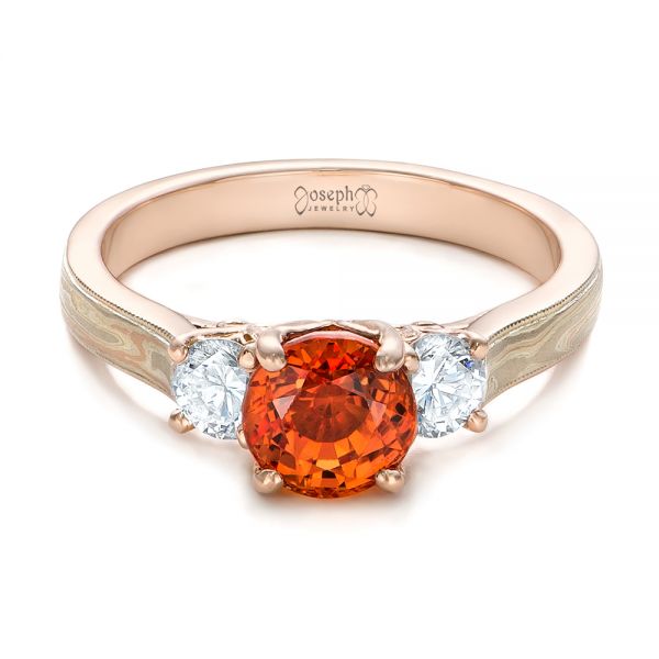 Custom Orange Sapphire And Diamond Mokume Engagement Ring #102104 - Seattle  Bellevue | Joseph Jewelry