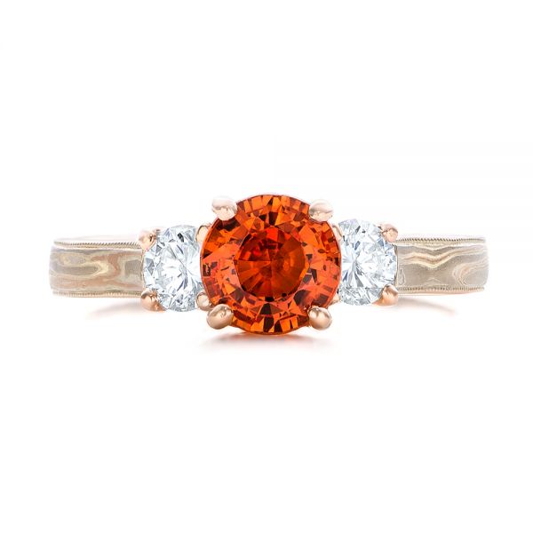 Custom Orange Sapphire And Diamond Mokume - #102104 Joseph Jewelry | Ring Engagement Seattle Bellevue