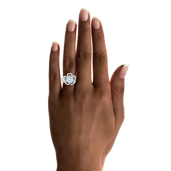 Princess Cut & Floral Halo Diamond Engagement Ring 14k White Gold 1.38ct -  NG1146