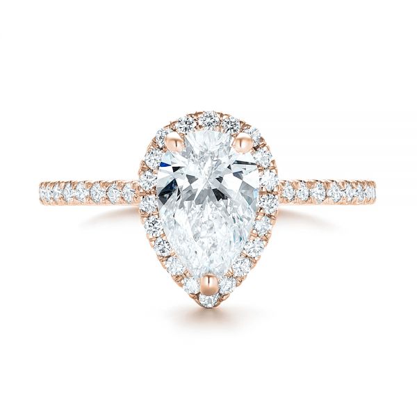 18k Rose Gold Custom Pear Shaped Diamond And Halo Engagement Ring ...