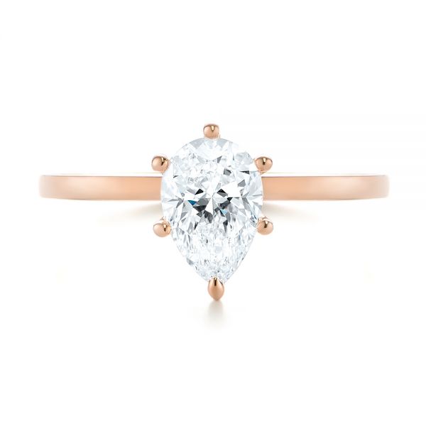 14k Rose Gold Custom Pear Shaped Solitaire Diamond Engagement Ring - Top View -  104399