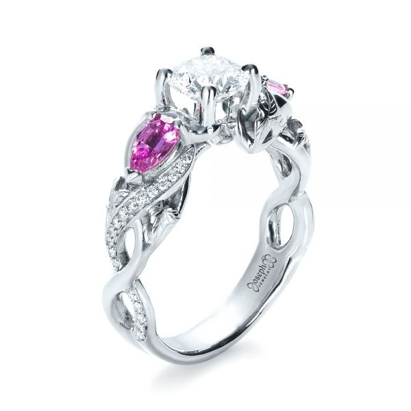 Platinum Custom Pink Sapphire and Diamond Engagement Ring
