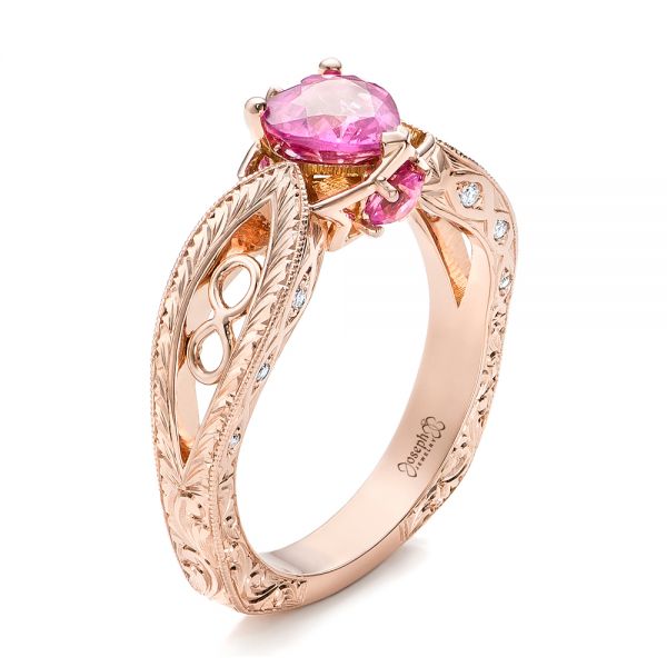 Heart Shaped Pink Sapphire & Diamond Halo Engagement Ring 14k Rose
