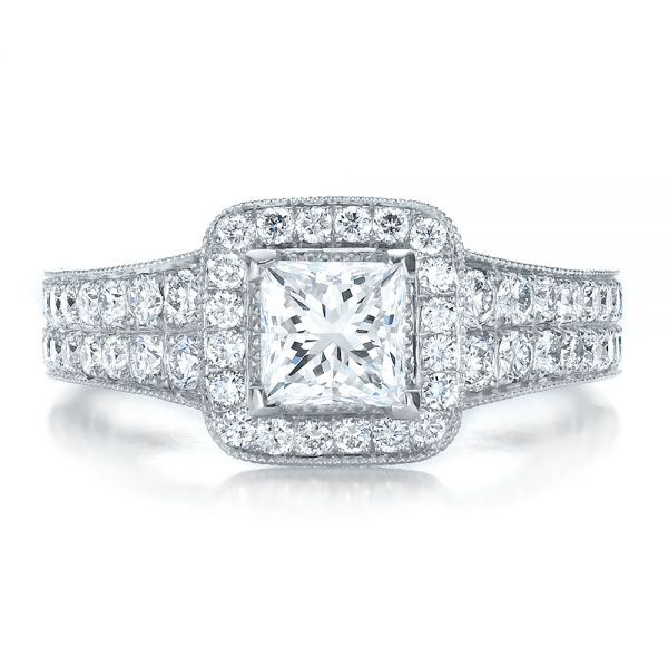  Platinum Custom Princess Cut Diamond Halo Engagement Ring - Top View -  100576