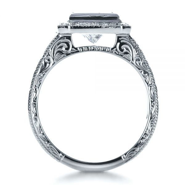 14k White Gold Custom Princess Cut Halo Engagement Ring - Front View -  1209