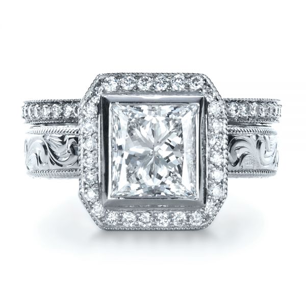 14k White Gold Custom Princess Cut Halo Engagement Ring - Top View -  1209