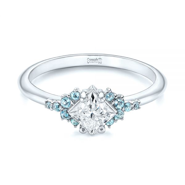 18k White Gold 18k White Gold Custom Aquamarine And Diamond Engagement Ring - Flat View -  103617