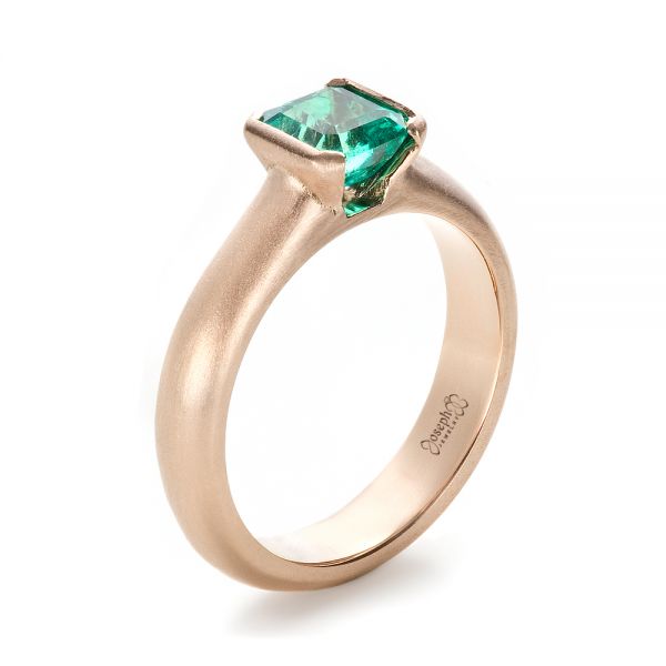 18k Rose Gold Custom Emerald Ring - Three-Quarter View -  1427