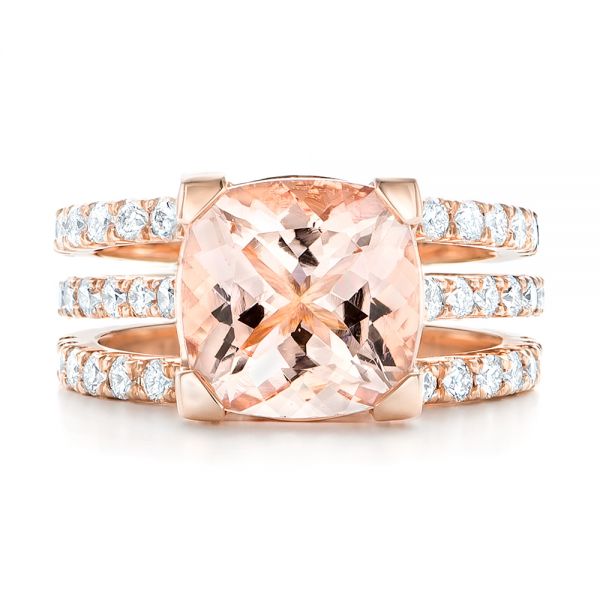 Custom Rose Gold Morganite and Diamond Engagement Ring - Image