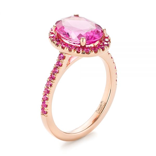 18k Rose Gold Custom Pink Sapphire Halo Engagement Ring #103630