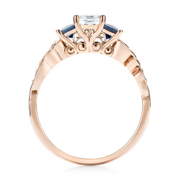 Custom Three Stone Blue Sapphire And Diamond Engagement Ring #103146 ...